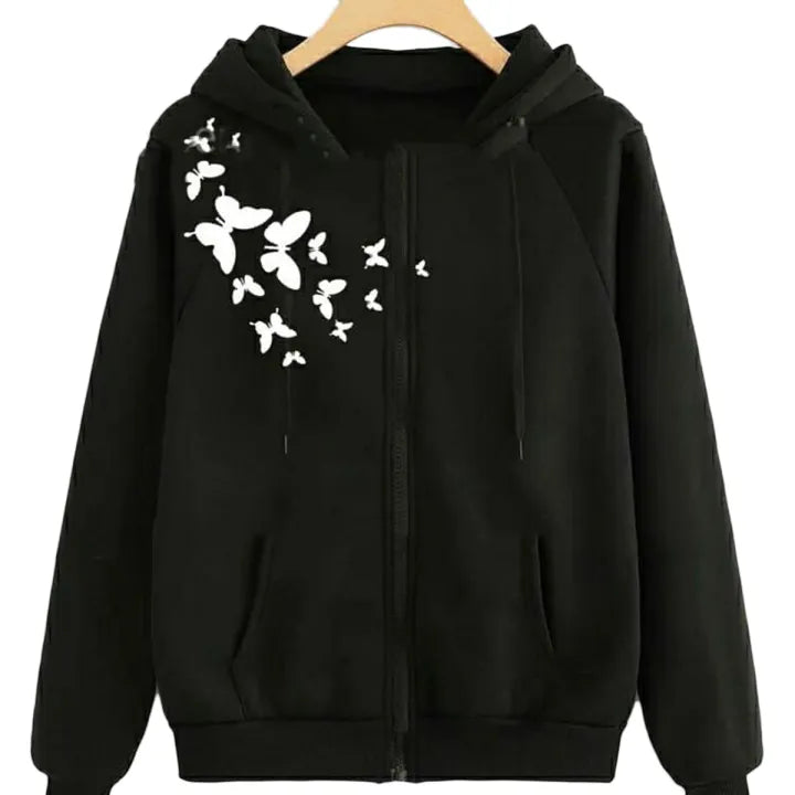 Butterflies Printed Hoodie For Girls