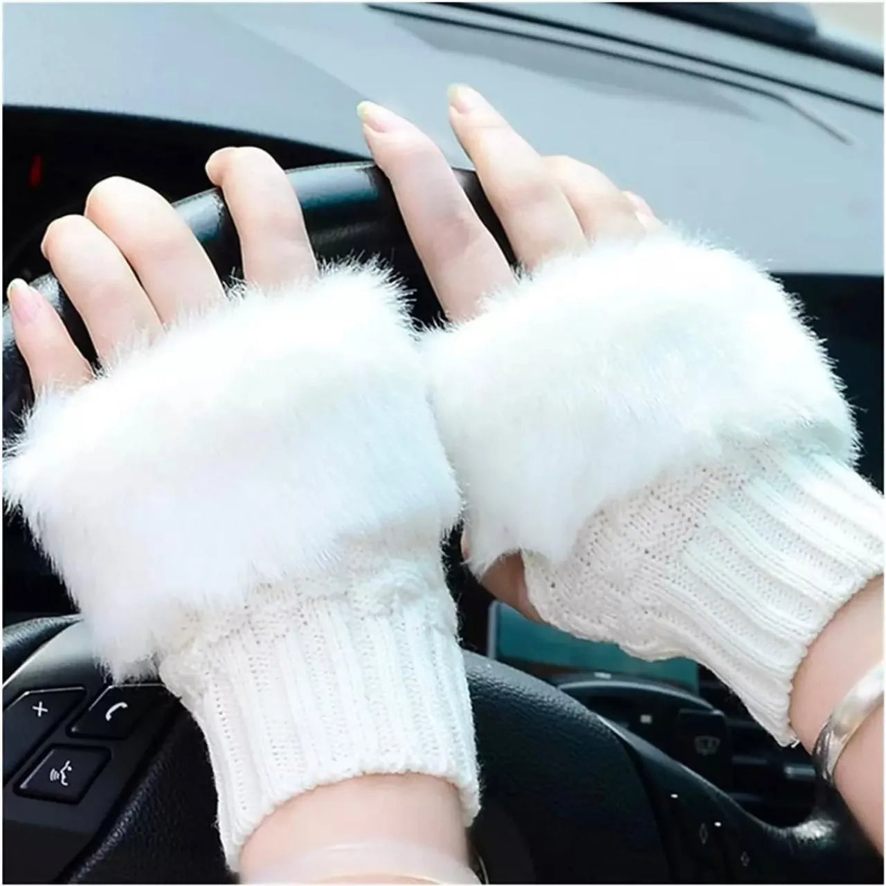 Winter Fluffy Half Finger Gloves for girls