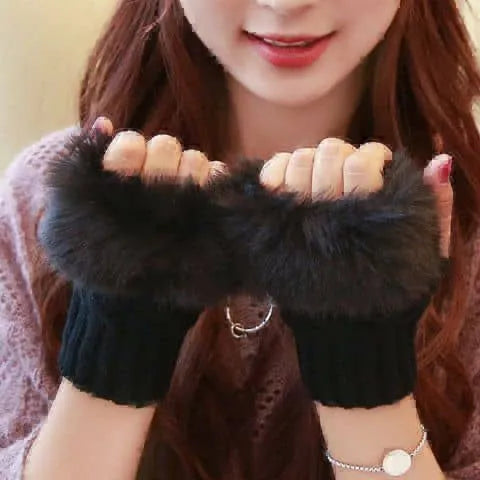 Winter Fluffy Half Finger Gloves for girls